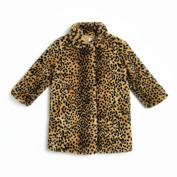 Neiman Marcus Leopard Print Coat Tan Faux Fur Plush Animal Dressy Winter 4 Girls - Picture 2 of 12